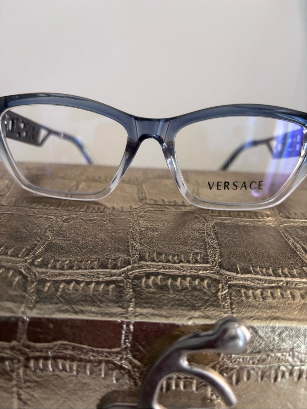 Versace Men's Blue-to-Clear Gradient Eyeglass Frames